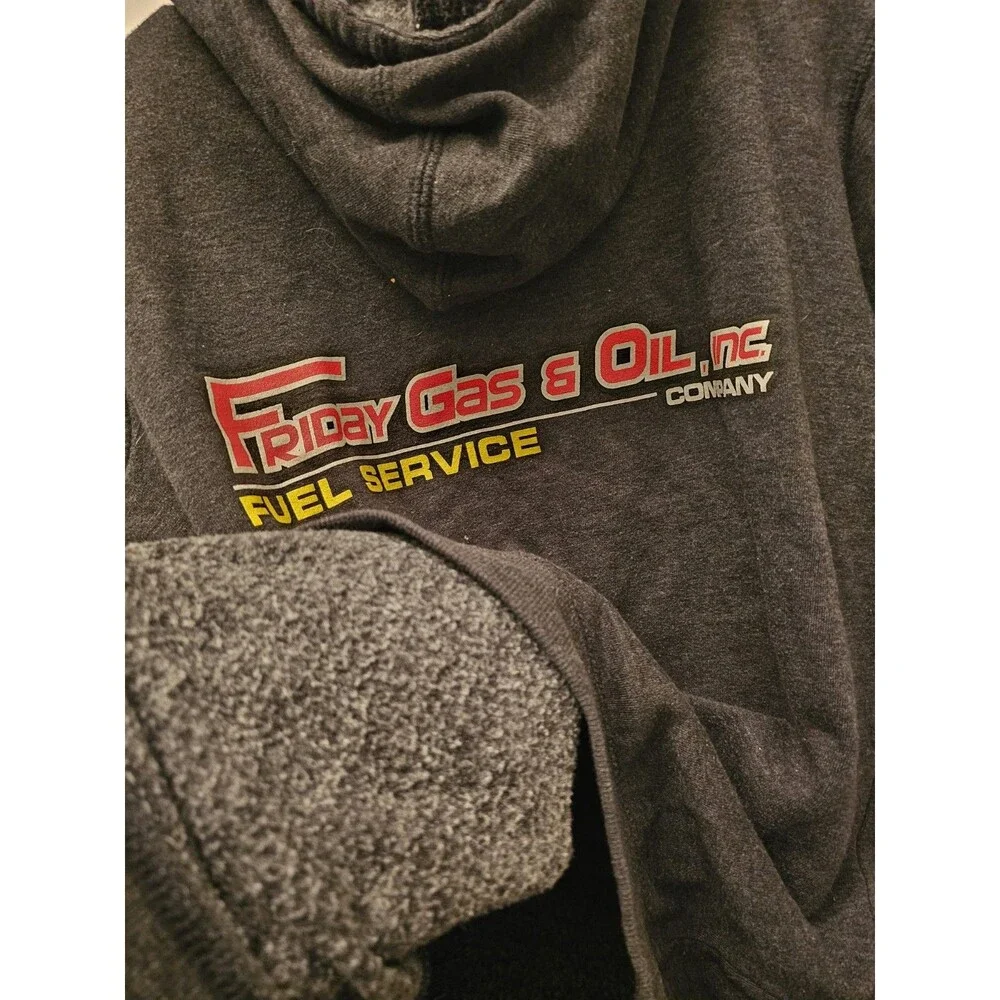 District Friday Gas and Oil Fleece Sweatshirt Hooded Mens Grey Large - Picture 10 of 11